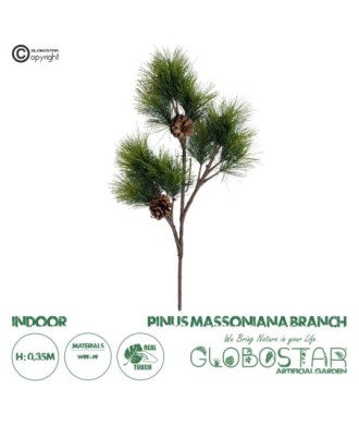 GloboStar® Artificial Garden PINUS MASSONIANA BRANCH 20217 Τεχνητό Διακοσμητικό Κλαδί Πεύκου με Κουκουνάρια Π30 x Υ35cm